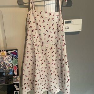 White Dress with Cherry Print